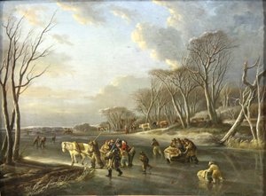 オランダの川のそりの旅行者 作： Andries Vermeulen